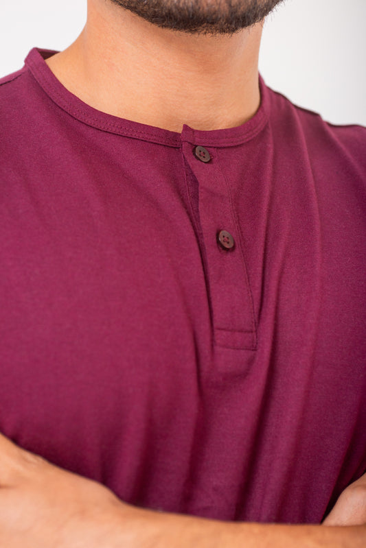 Red Wine Button Up Henley